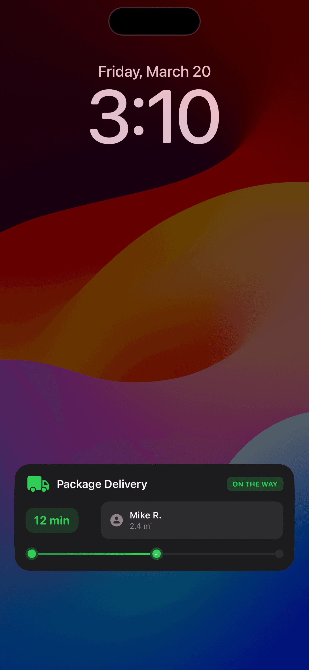 Live activity showing package delivery tracking on iOS lock screen