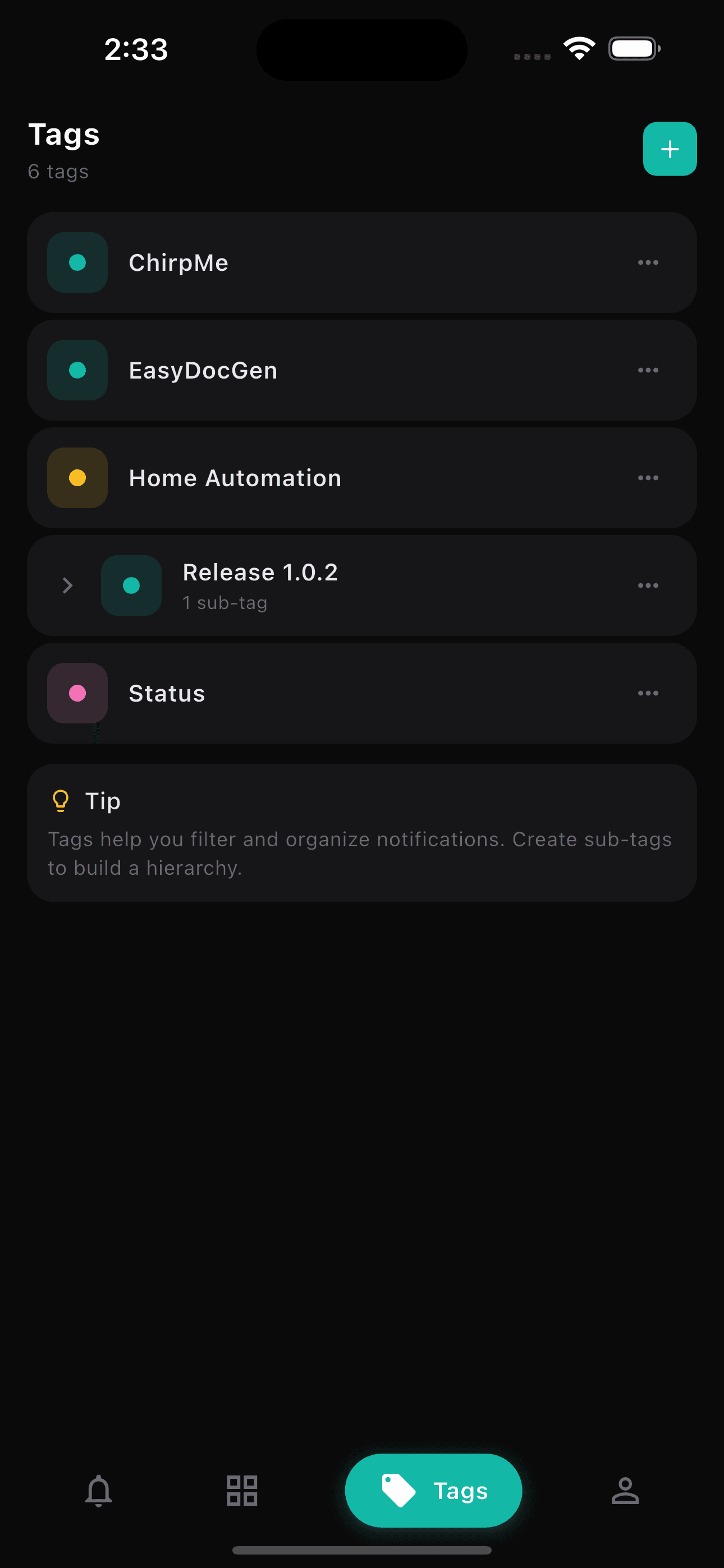 Organize notifications with tags